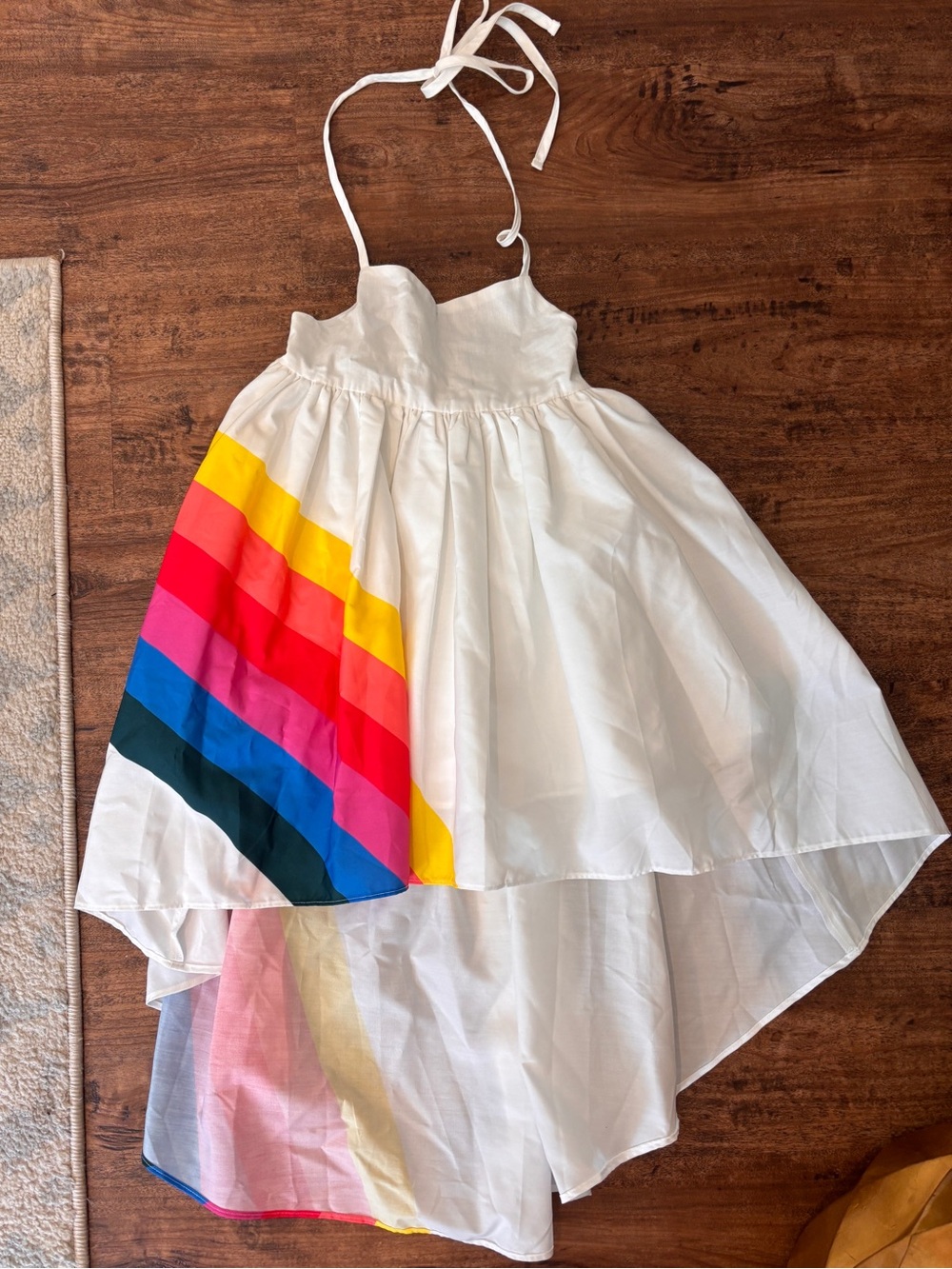 White Halter High-Low Dress with Rainbow Stripe Panel